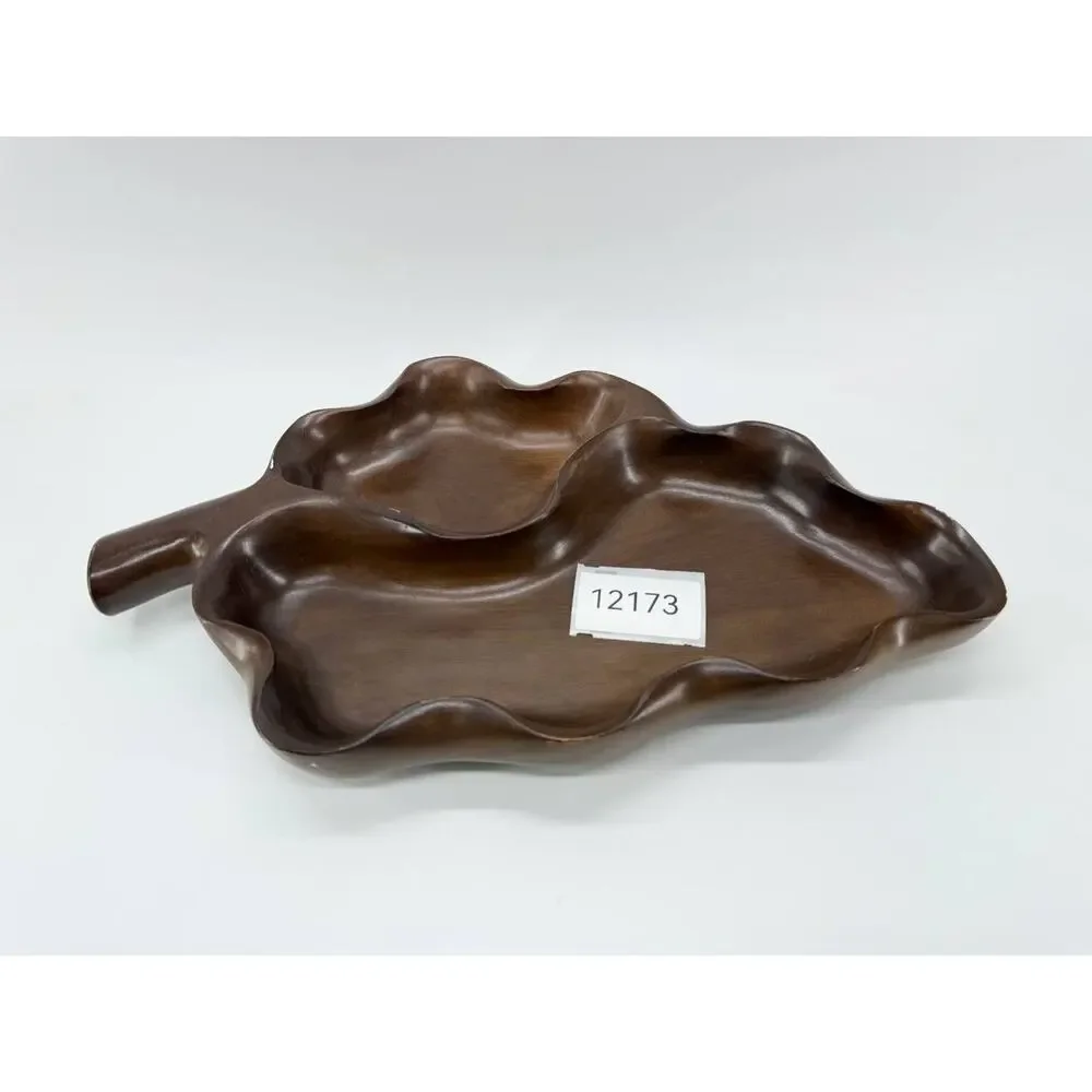 Wood Leaf Shaped Divided Serving Tray 2 Section Platter 2.35 lb